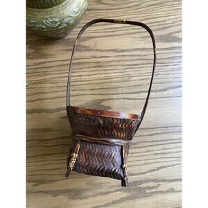 Vintage 1940s Japanese Ikebana Bamboo Basket Mingei Folkart Japanese Basket